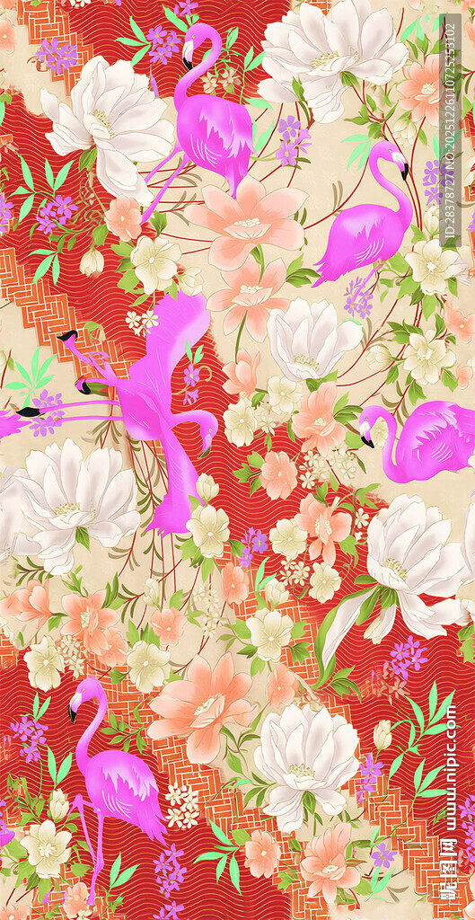 缤纷花卉中的多彩鸟儿