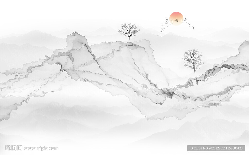 抽象水墨线条烟雾山水电视背景墙