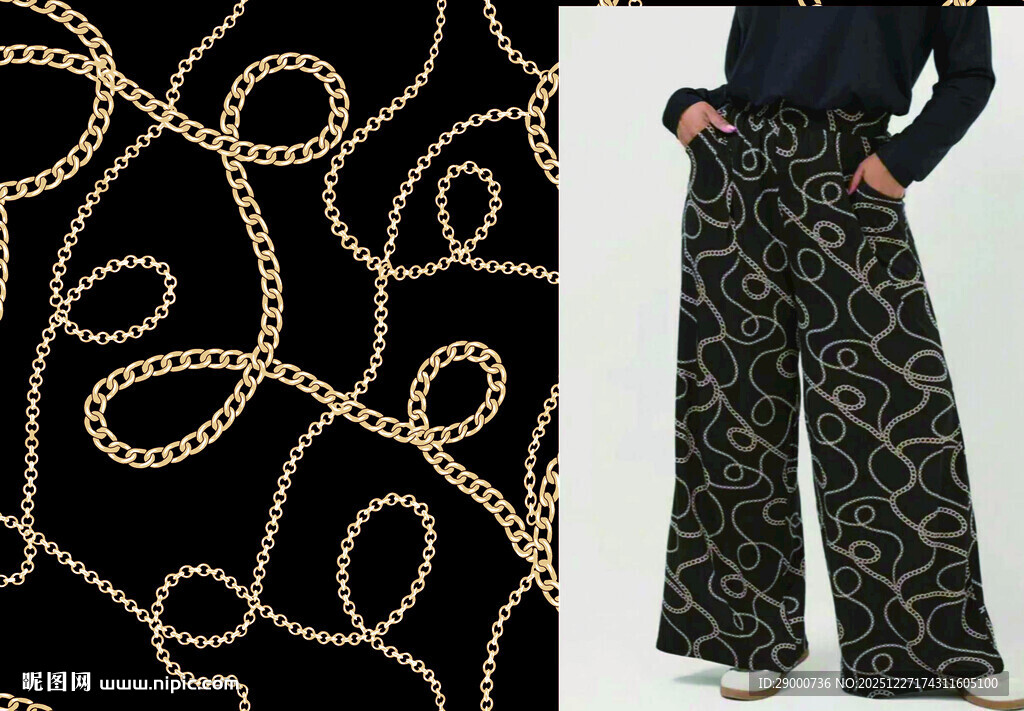 链条图案阔腿裤时尚单品