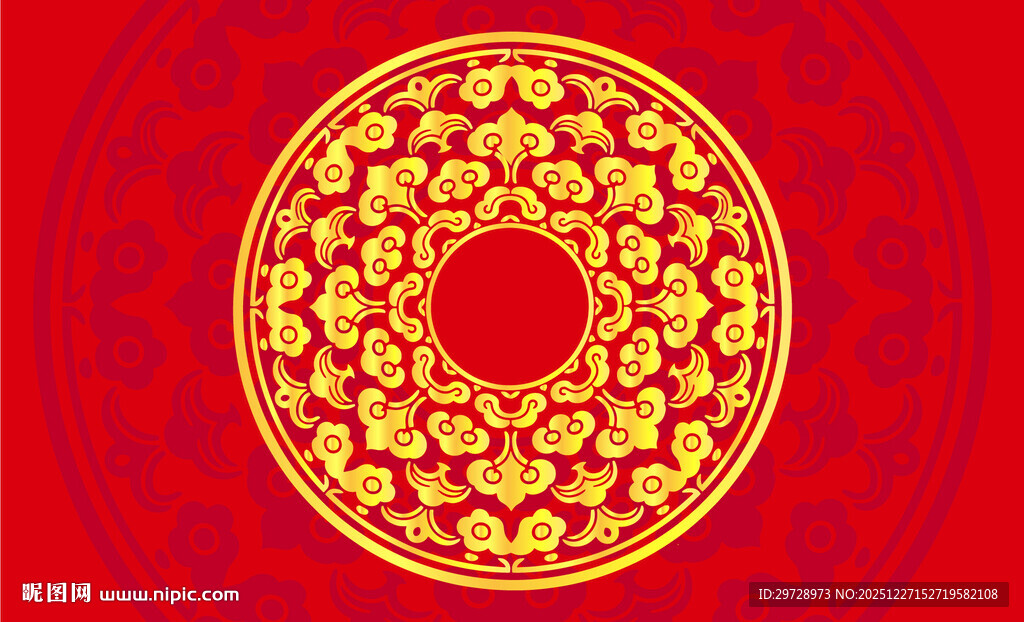 圆形中式古典祥云花纹图案