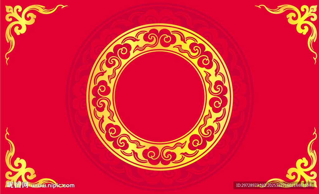 中式红底金色花纹装饰图