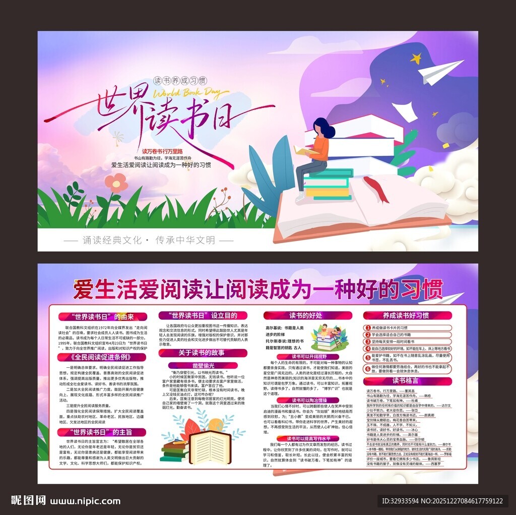 全民阅读世界读书日宣传栏展板