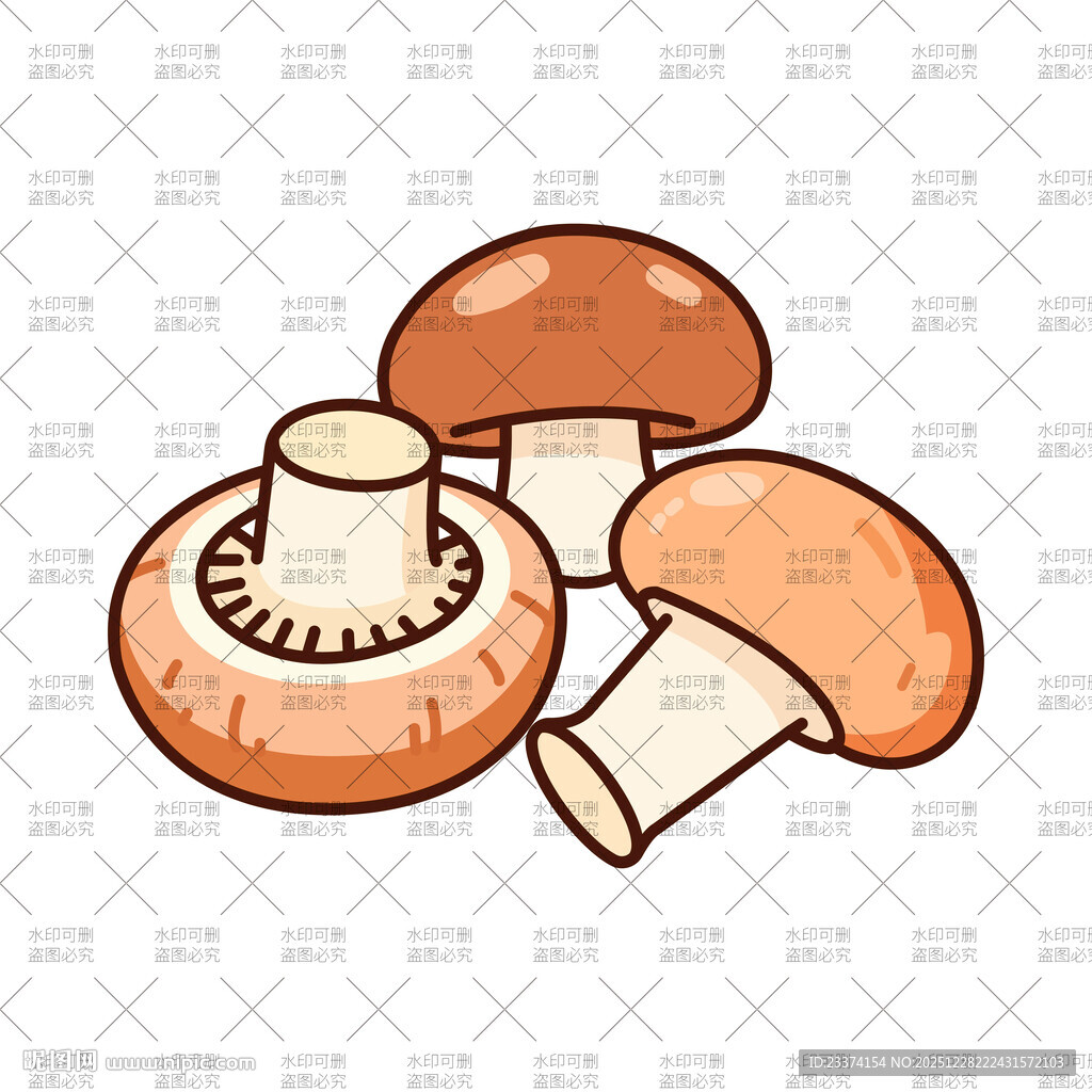 卡通风格的新鲜蘑菇