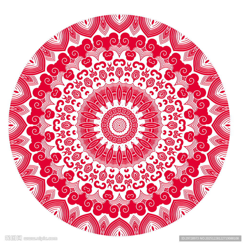 圆形红色古典花纹