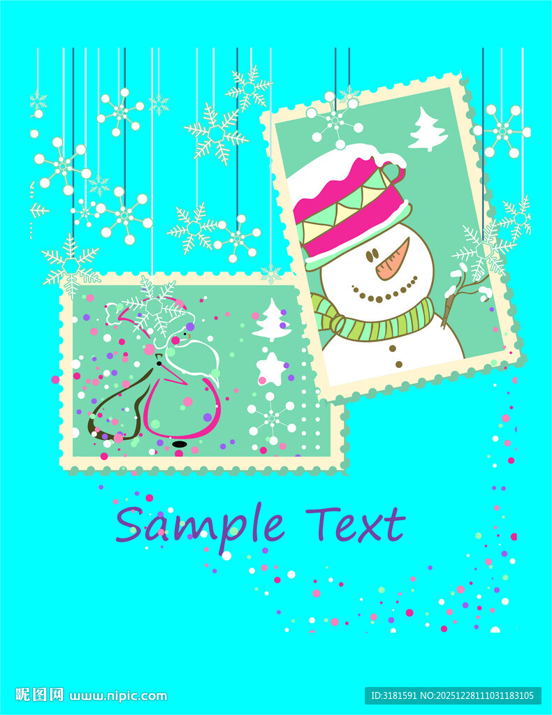 冬日雪景插画可爱雪人