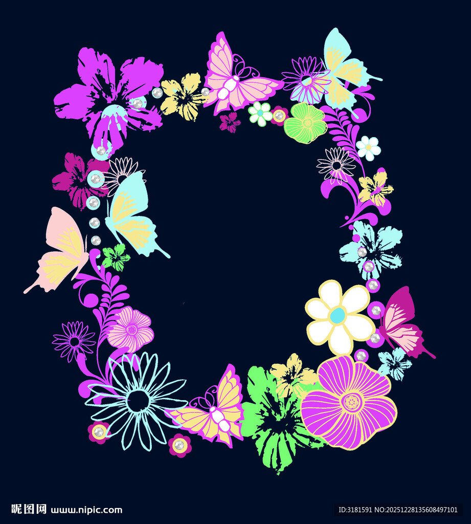 多彩蝴蝶花朵装饰图案