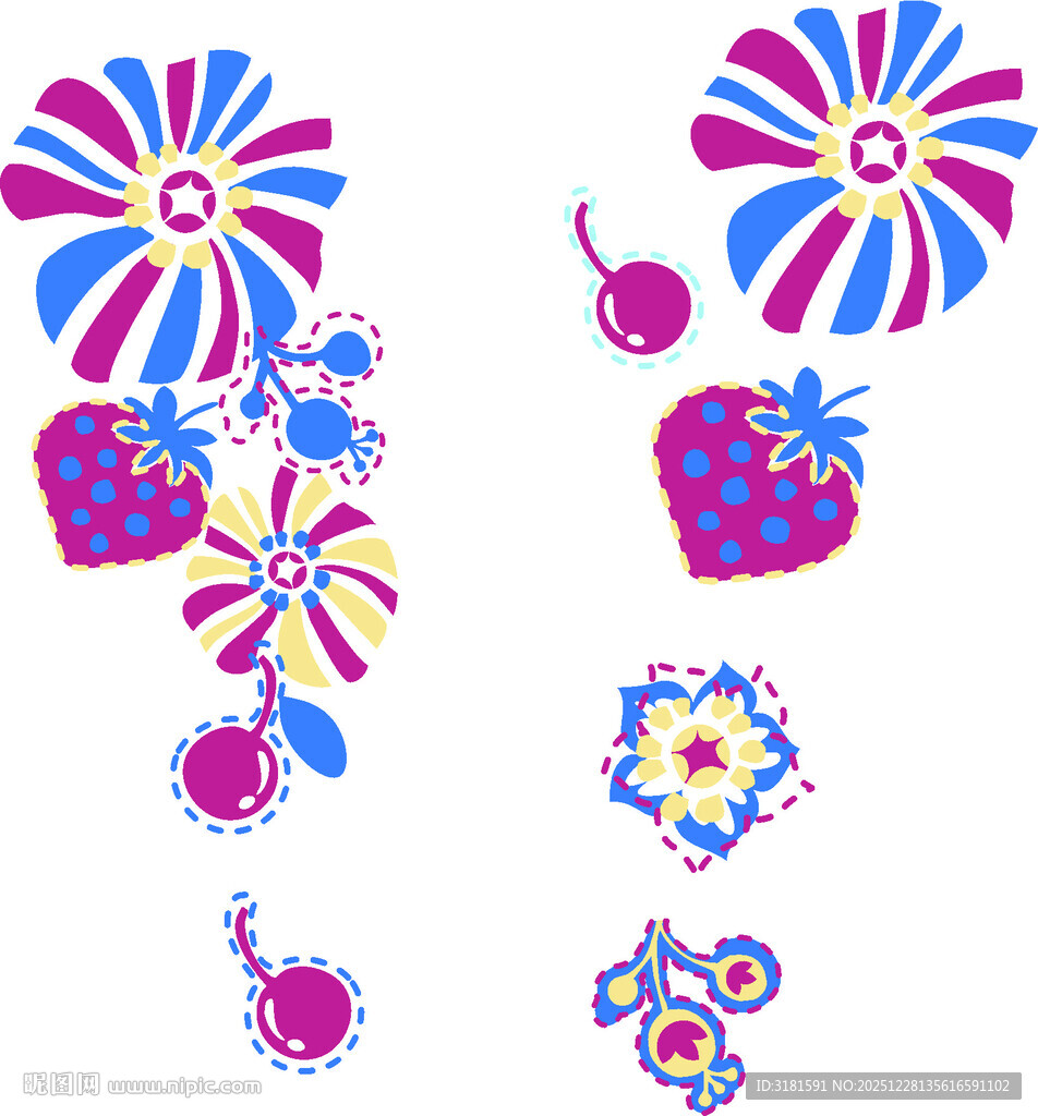 多彩花卉草莓图案设计