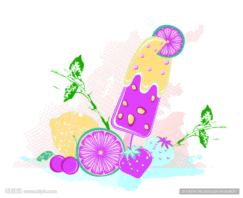 缤纷水果冰棒插画