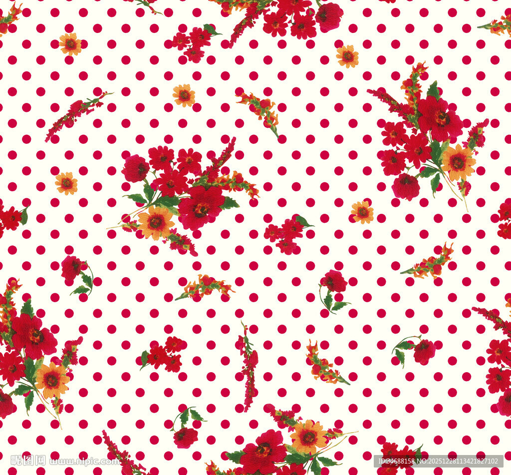 红色花卉波点图案纹理