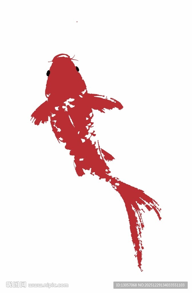 红色水墨风金鱼图案