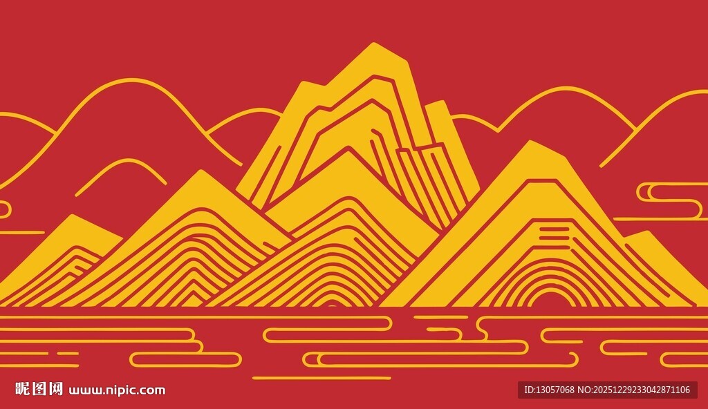 中式金红山水装饰图案