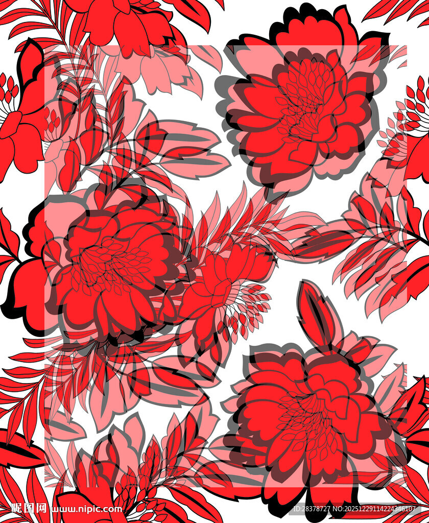 红色花卉植物图案设计