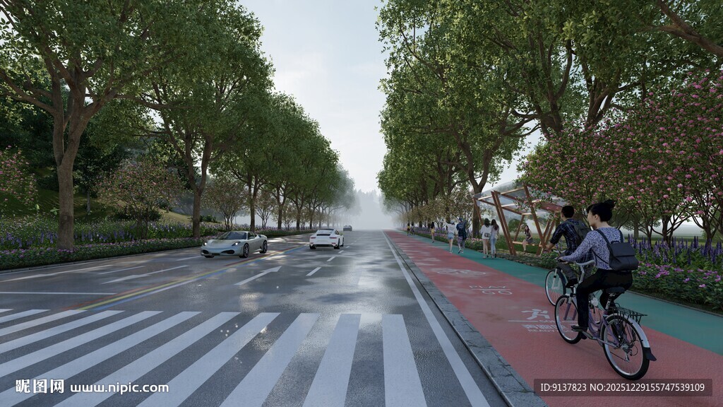 城市骑行道上的骑行者