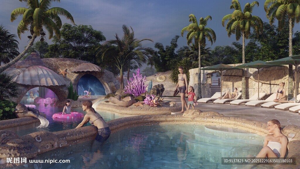 泳池畔的休闲度假时光