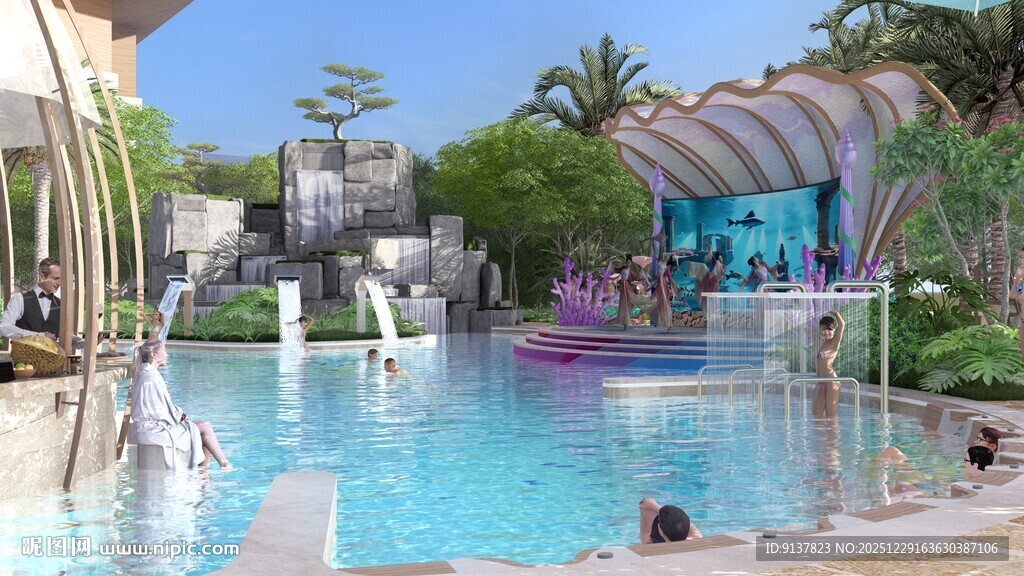 豪华泳池度假场景