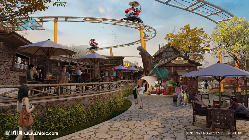 热闹的户外休闲娱乐街区