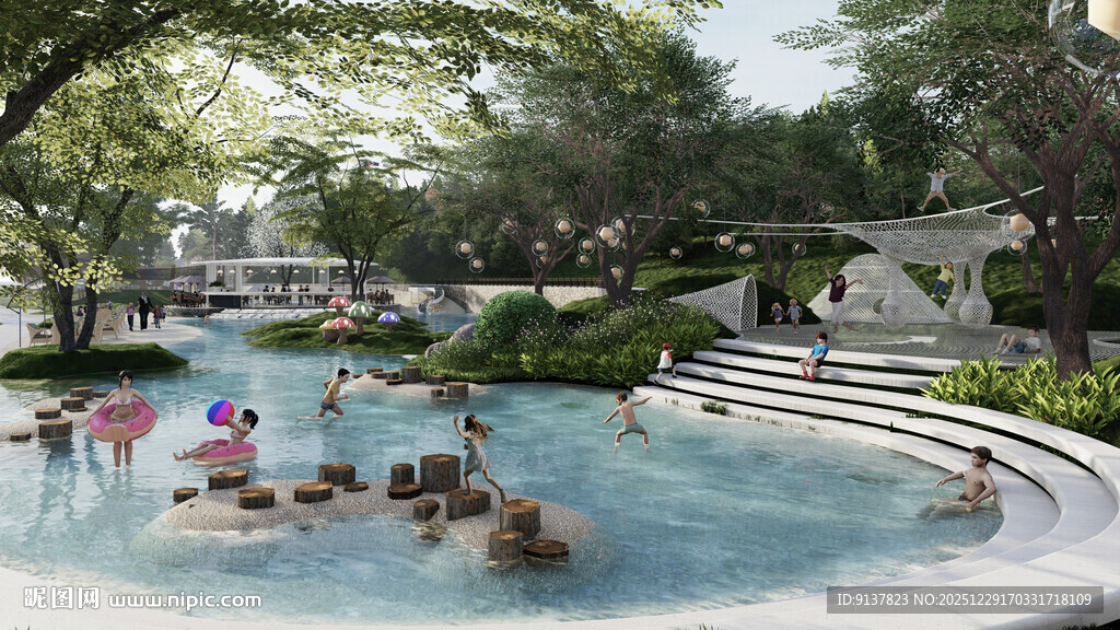 户外泳池中的欢乐场景