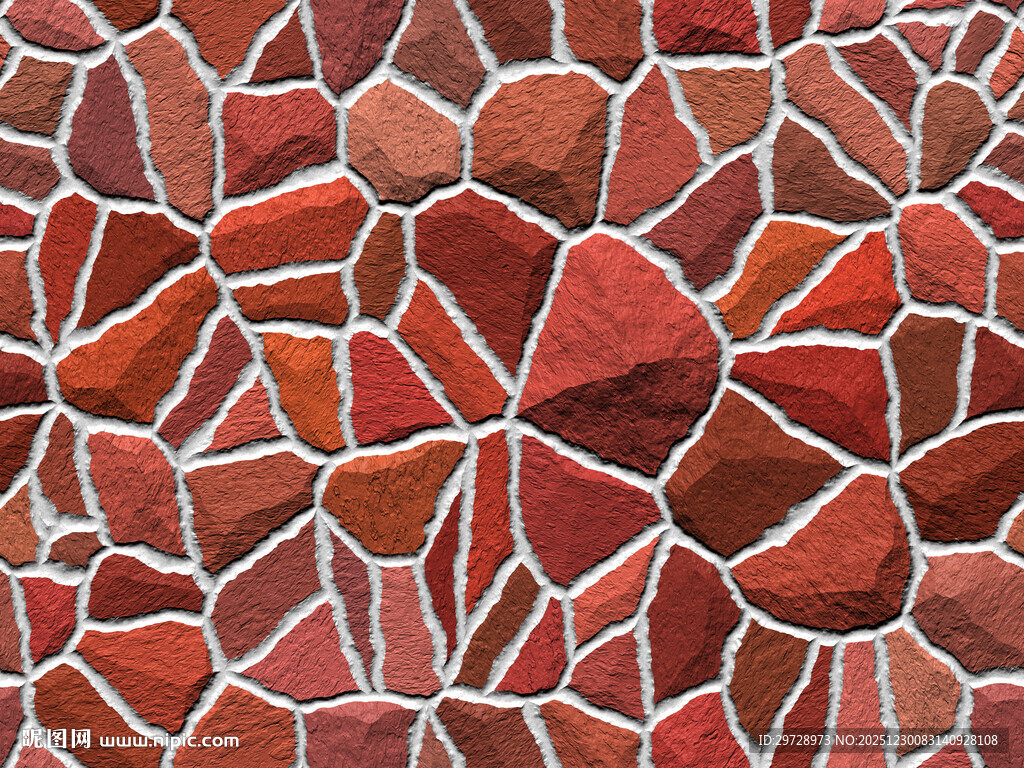 红色四方连续拼接石头墙