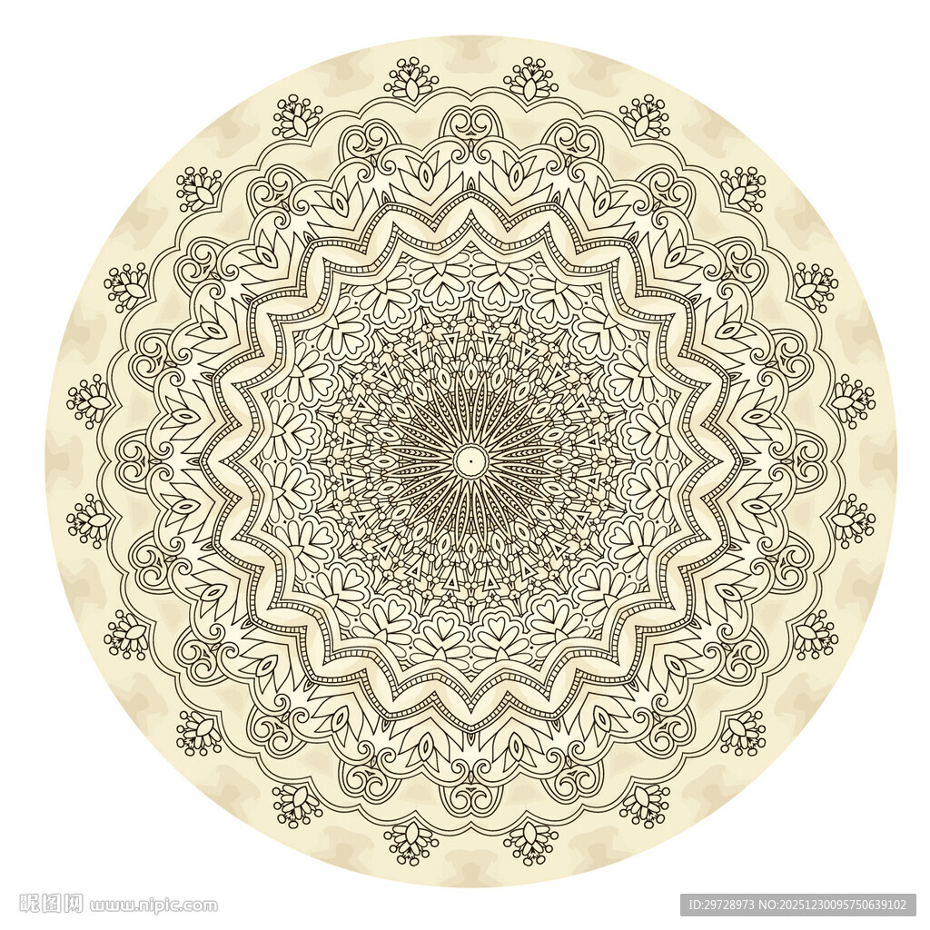 圆形复古花纹图案