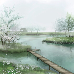 雾霭中的静谧小桥