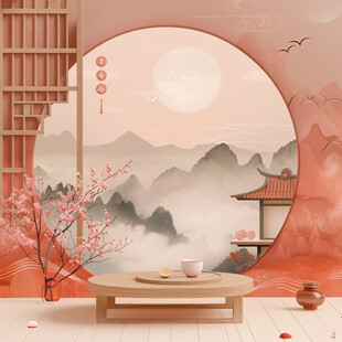 中式场景描边插画