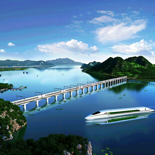 驶过湖面的动车