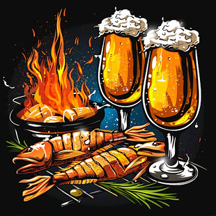 啤酒龙虾插画