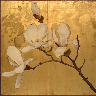 手绘玉兰花玻璃画