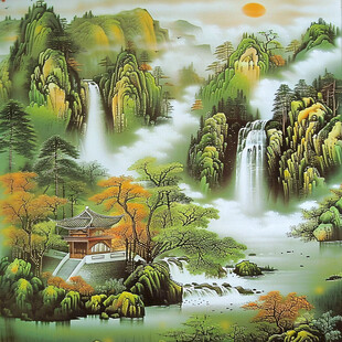 山水楼阁亭台墙画