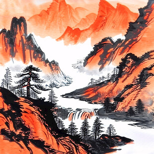 山水画国画手绘风景画