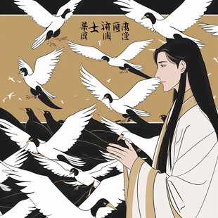 国潮仙鹤起舞古典