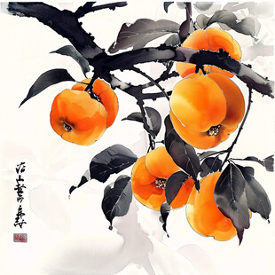 国画柿子水墨画