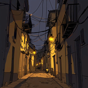 日落街道插画