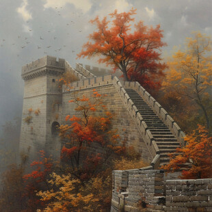 水彩画长城