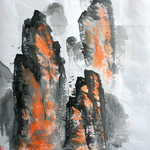 水墨山峰抽象画