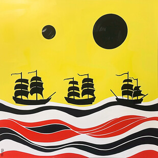 木质海盗船黄帆黑旗