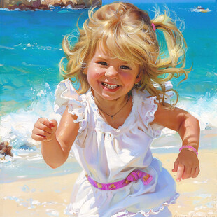 手绘快乐女孩无框画