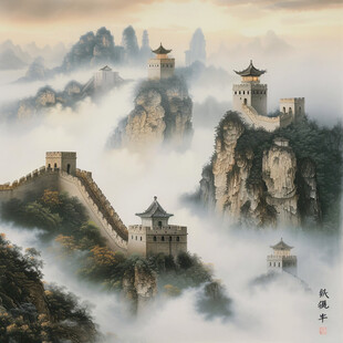 国画长城风景画