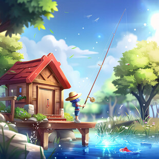 垂钓插画