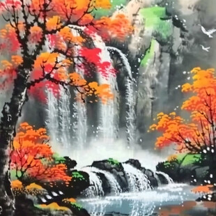 瀑布山水画