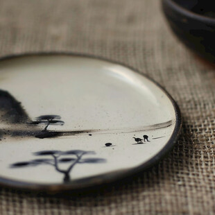 墨彩兰花图茶盘