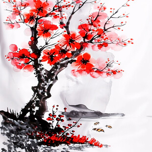 水墨红梅写意红梅