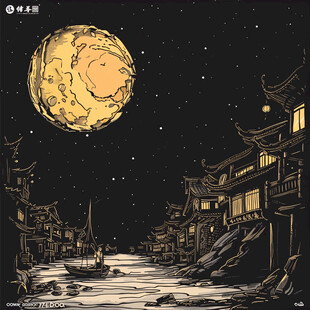 虎溪夜月景点插画