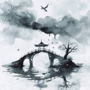 原创水彩古都风光