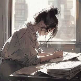 女学生唯美插画