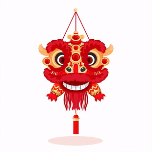 卡通可爱小龙舞狮子