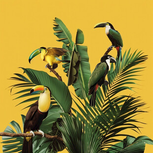 芭蕉叶中式花鸟植物