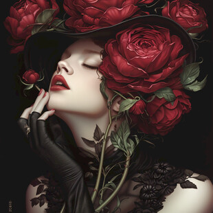 手绘玫瑰美女