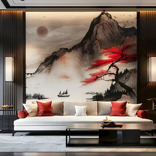 新中式山沙发背景