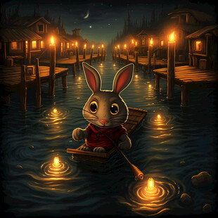 放花灯划船兔子